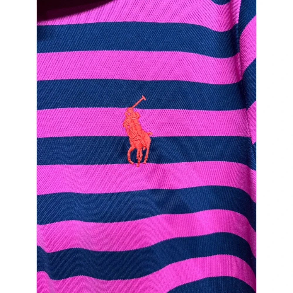 Polo Golf Ralph Lauren Mens XXL Performance Polo Shirt Pink‎ Navy Blue Striped